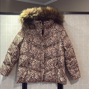 Calvin Klein Animal Print Puffer Jacket with Faux Fur/ down
